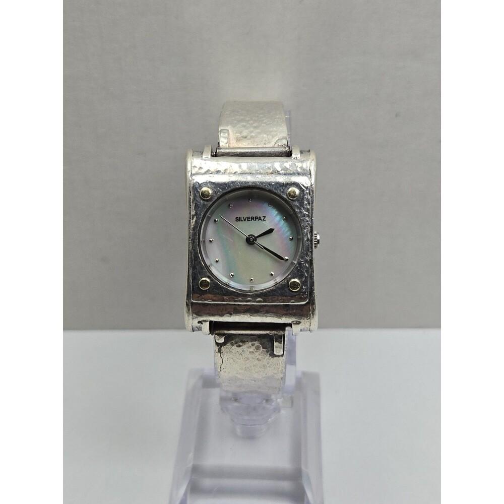 Silverpaz Israel Sterling Silver 925 Hammered Bracelet Quartz Watch New Battery